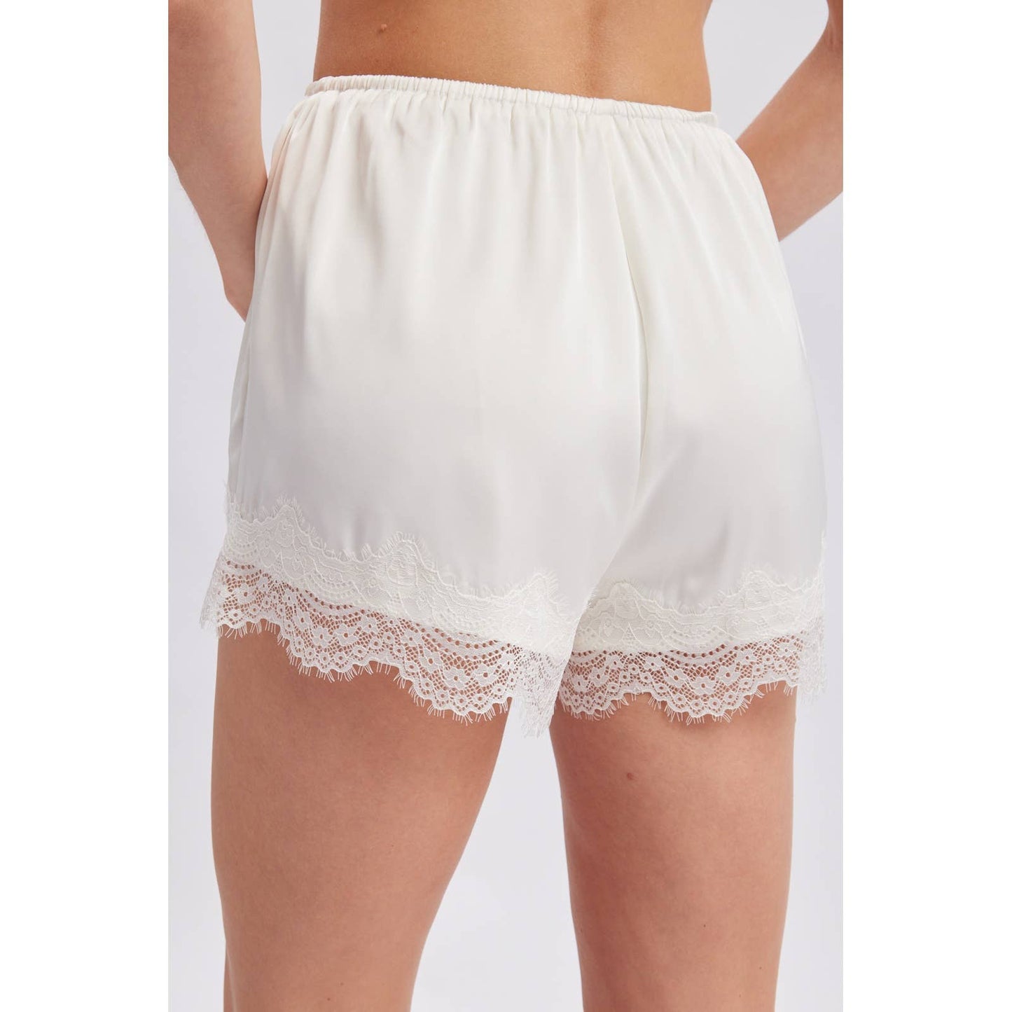 Scallop Lace Trim Satin Shorts