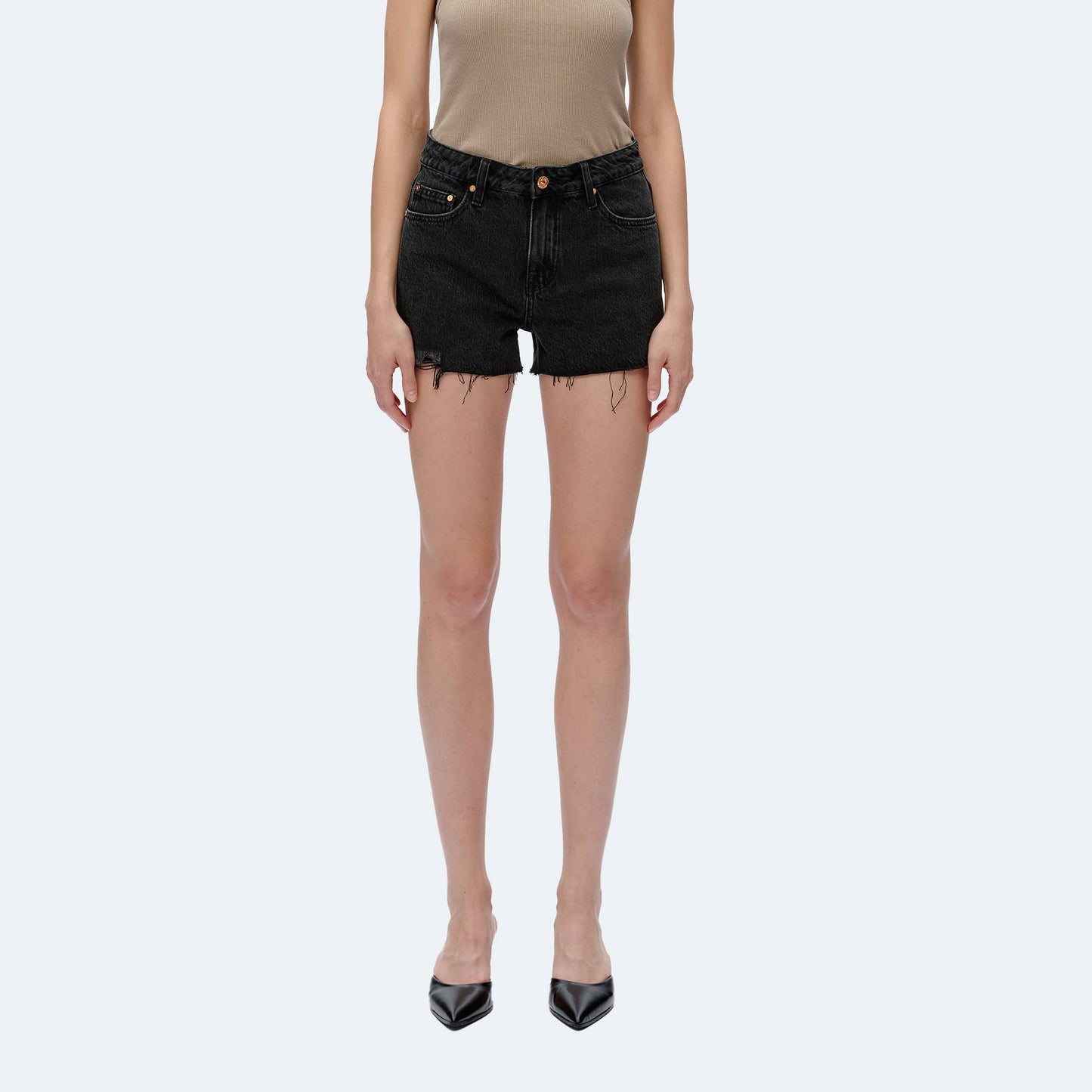 *FINAL SALE* High Rise Denim Shorts With Raw Hem