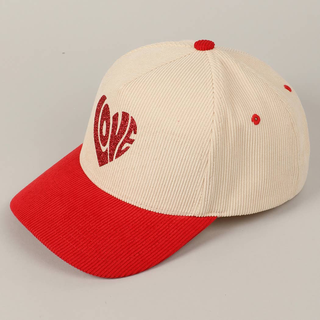 Heart Love Glitter Logo Two-Tone Corduroy Cap