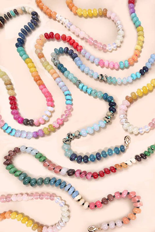 Natural Agate Glass Semi Precious Beaded Necklace