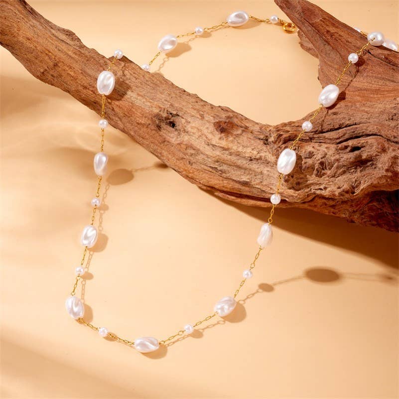 18K Stainless Steel Pearl Necklace