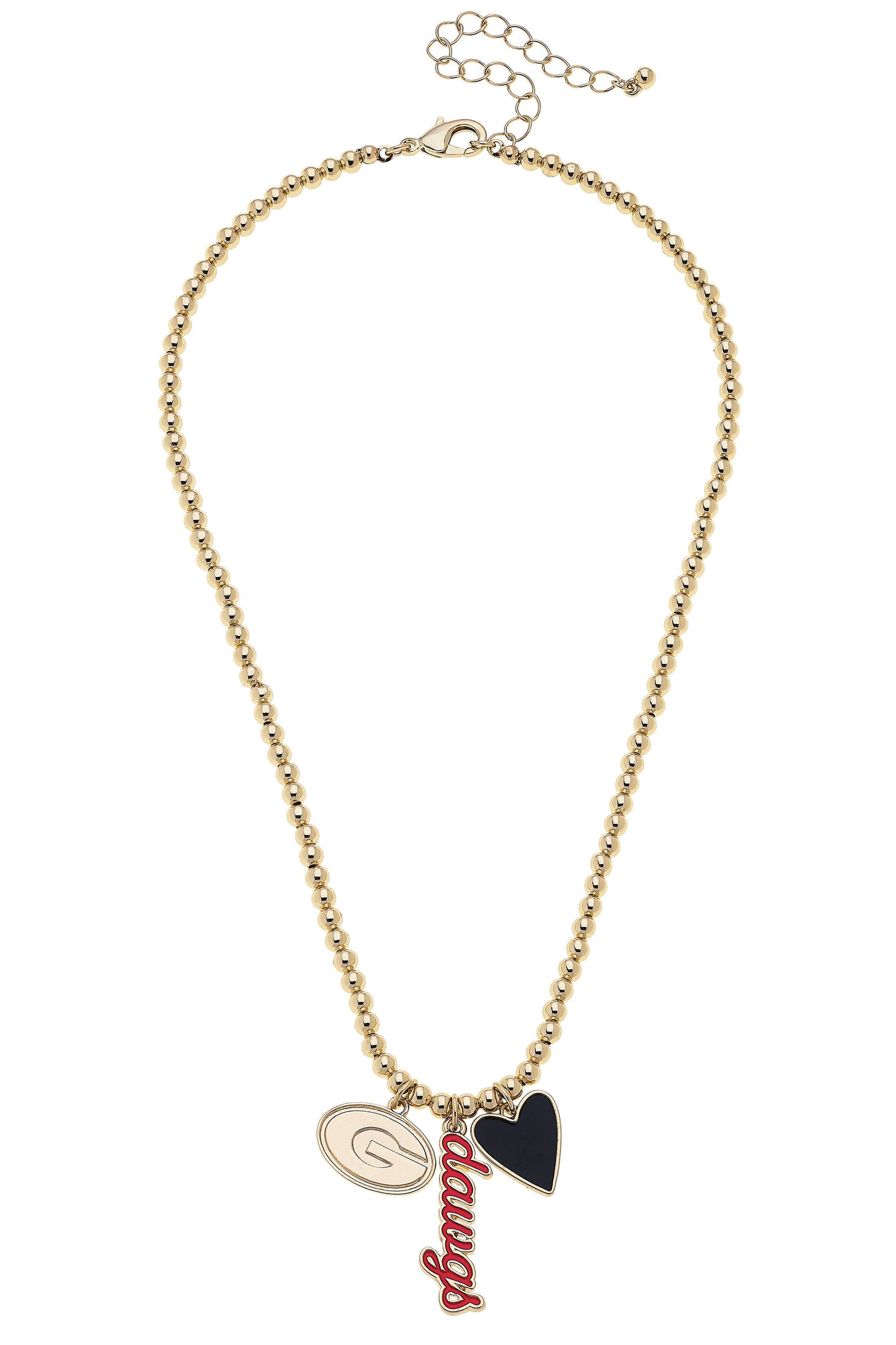 Georgia Bulldogs Ball Bead Charm Necklace in Shiny Gold