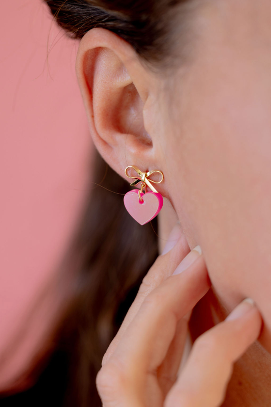 Light Acrylic Pink Bow and Heart Stud & Post Earrings