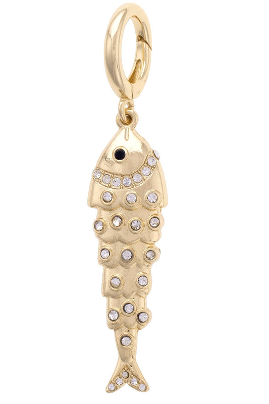 Pave Sardine Pendant Charm in Shiny Gold