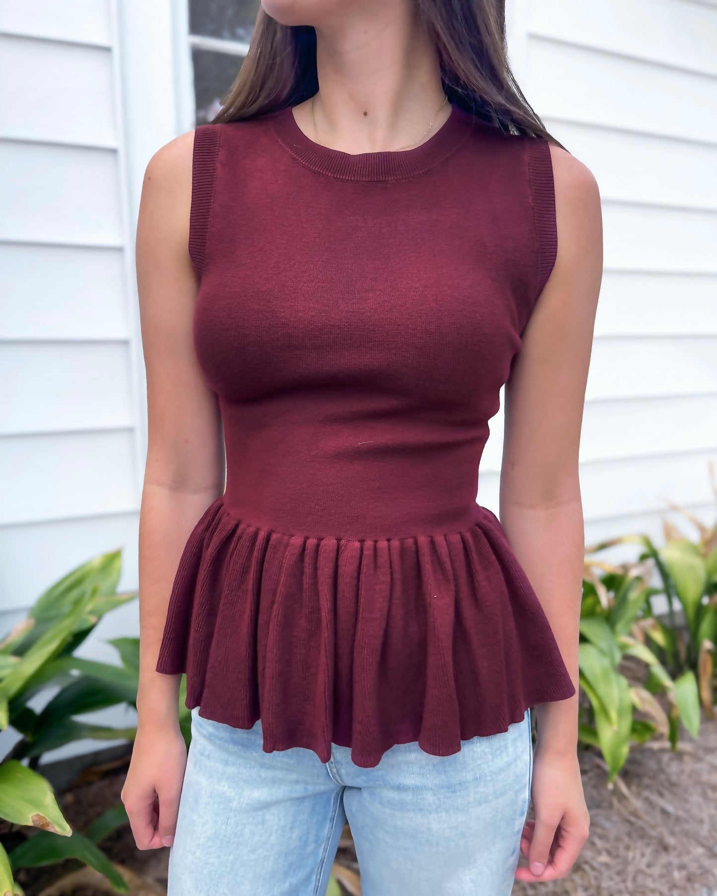 Maroon Sweater Knit Top