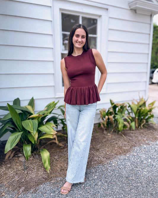 Maroon Sweater Knit Top