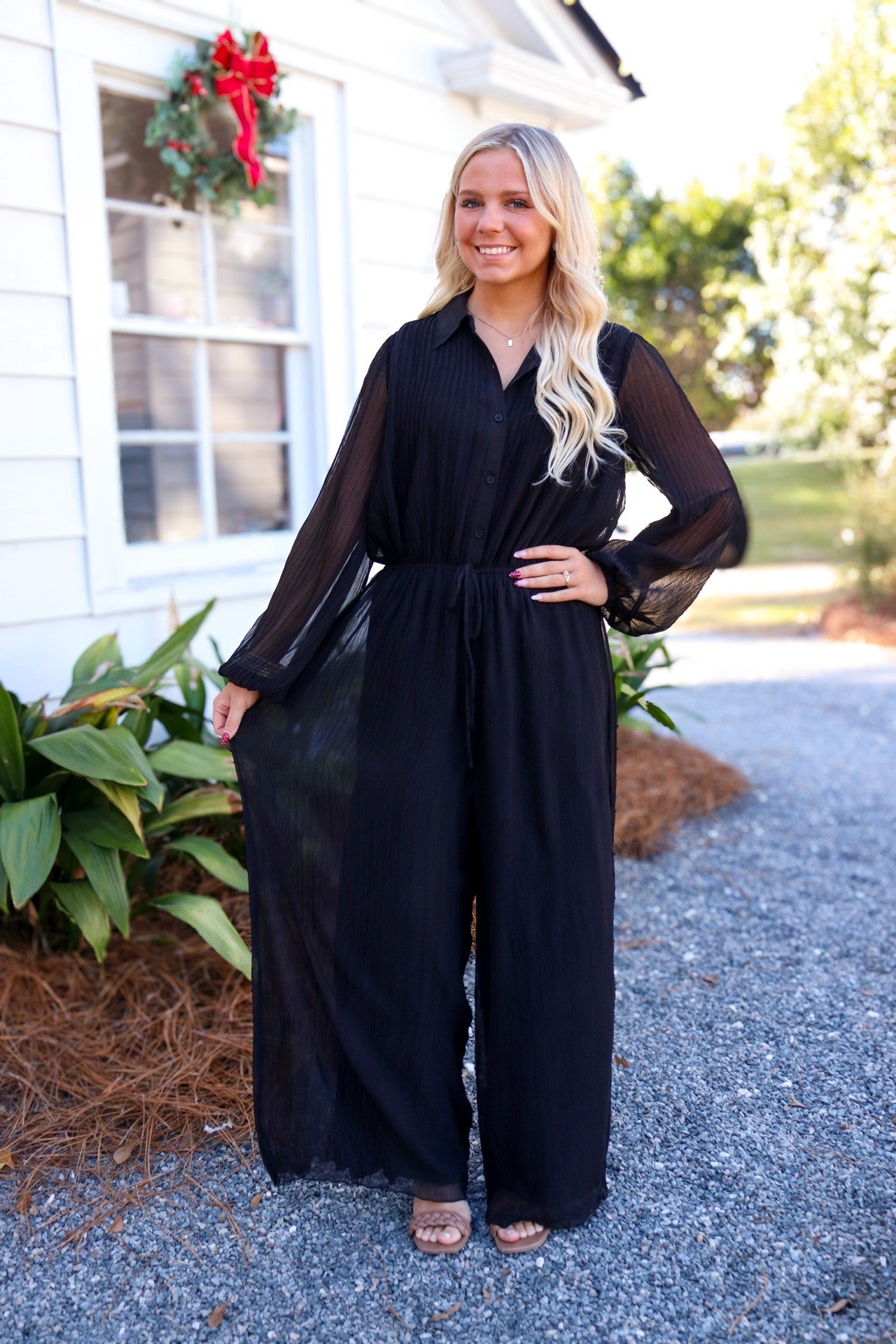 Gathering Button Up Jumpsuit