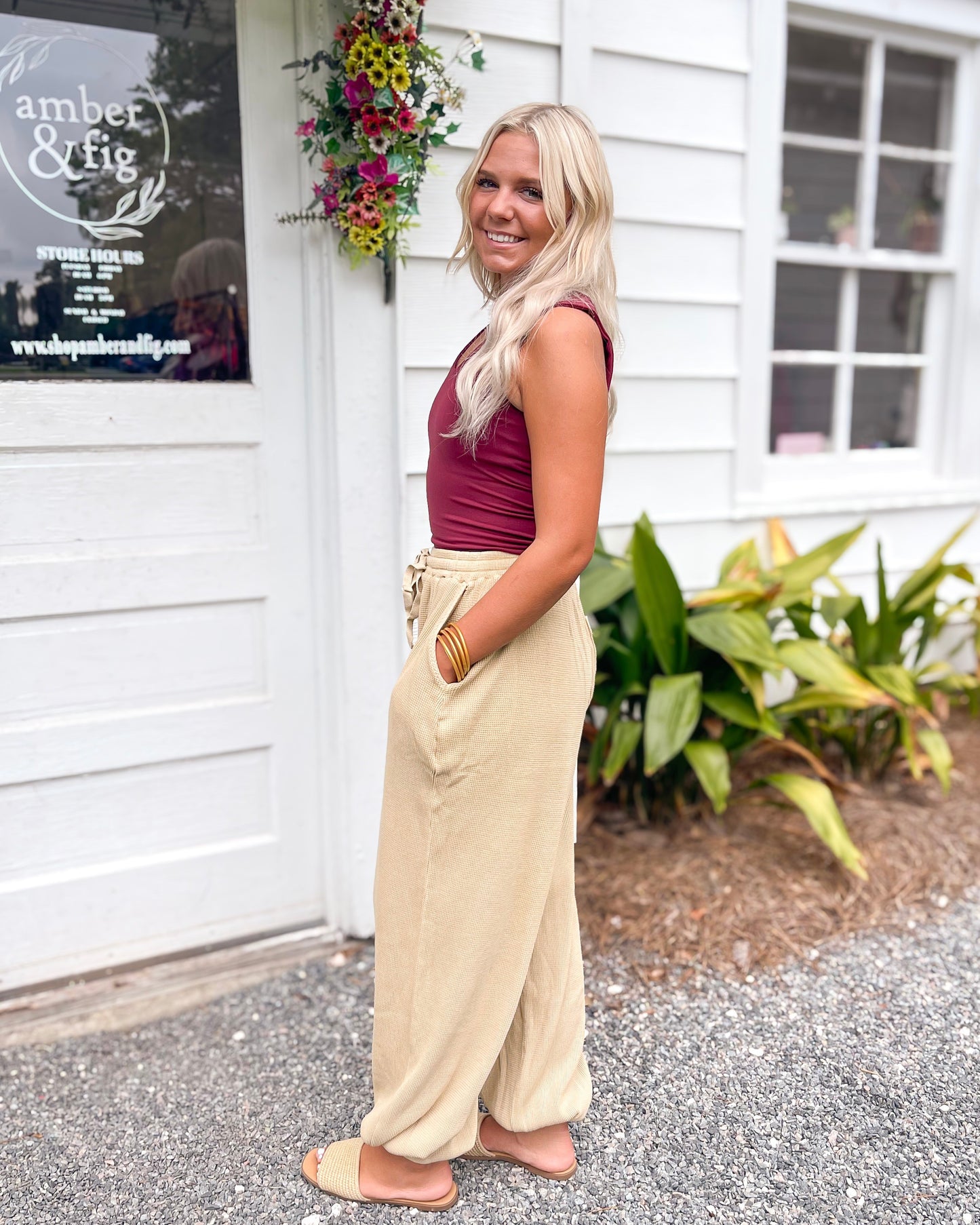 Natural Washed Waffle Knit Jogger Pant