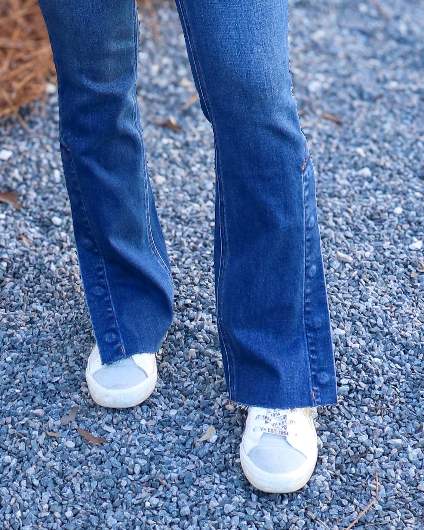 Lunna High Rise Bootcut Denim Jeans Featuring Button Seam