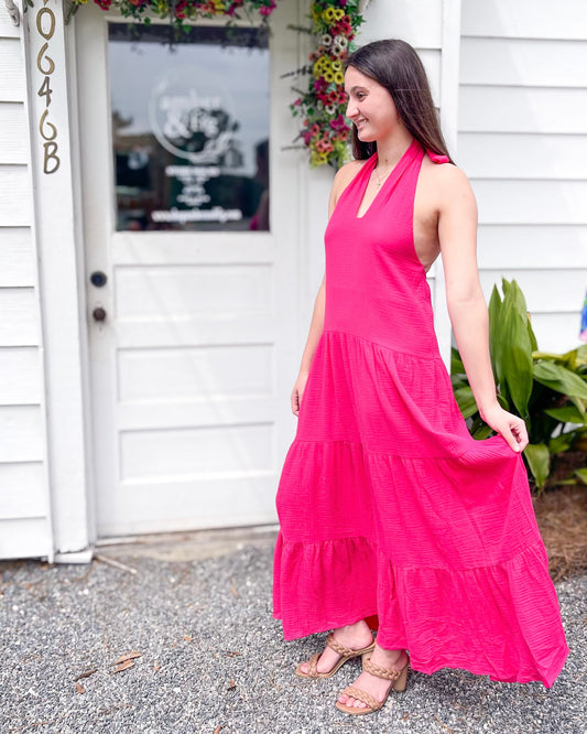 *FINAL SALE* Fuchsia Island Halter Maxi Dress