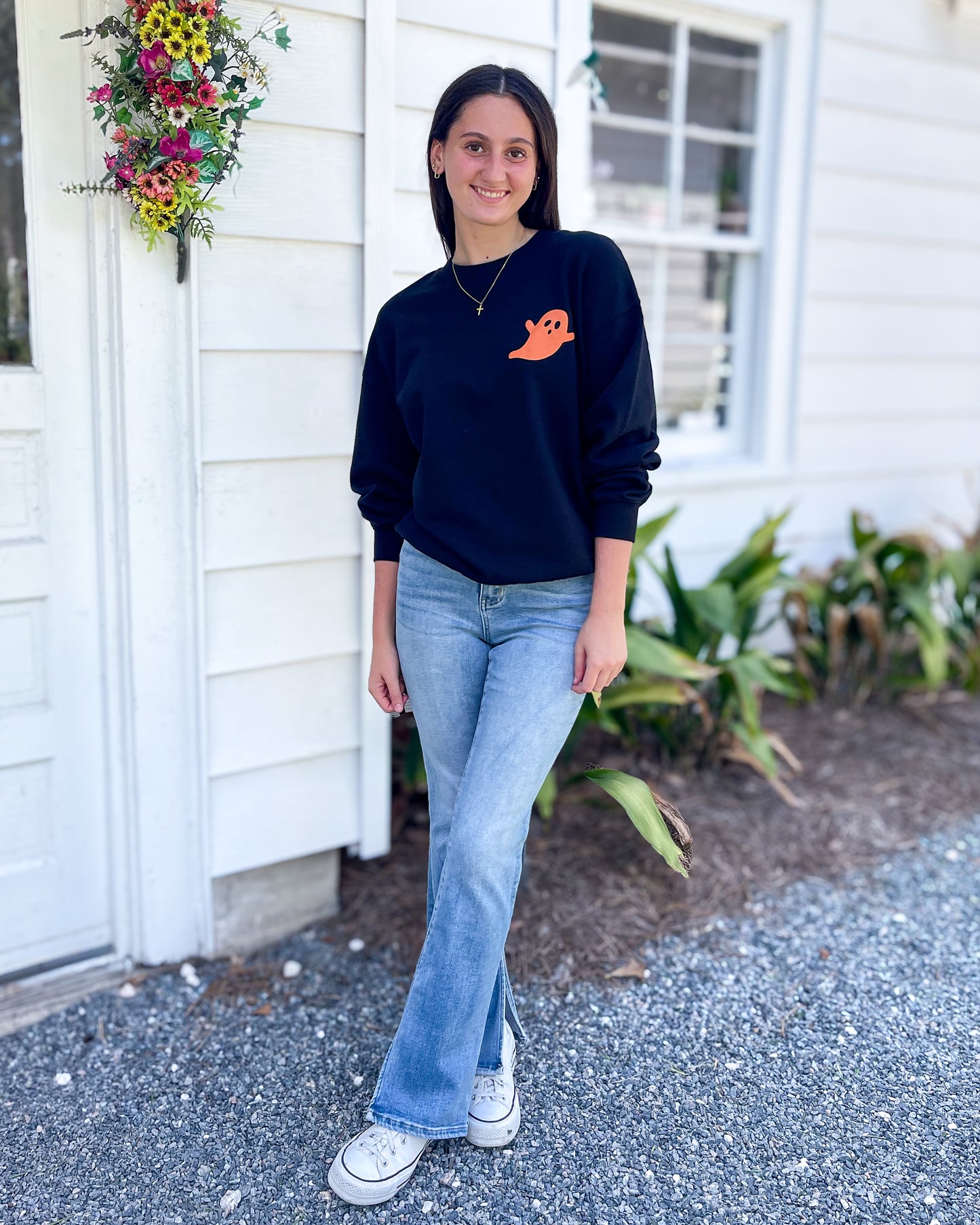 *FINAL SALE* Black Orange Puffy Ghost Premium Graphic Sweatshirt