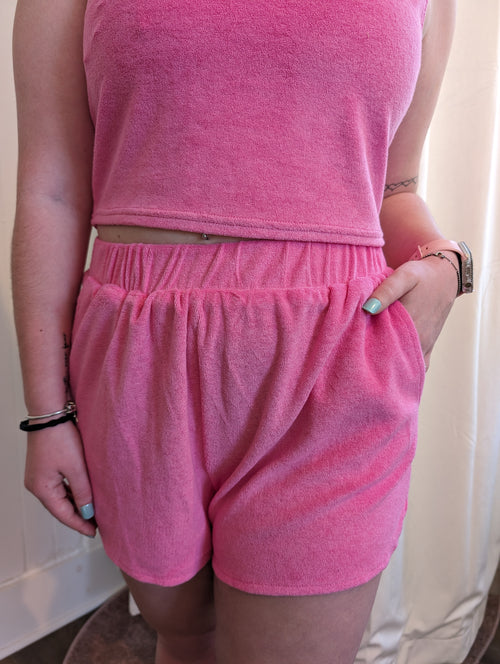 Pink Terry Stretchy Waistband Shorts 