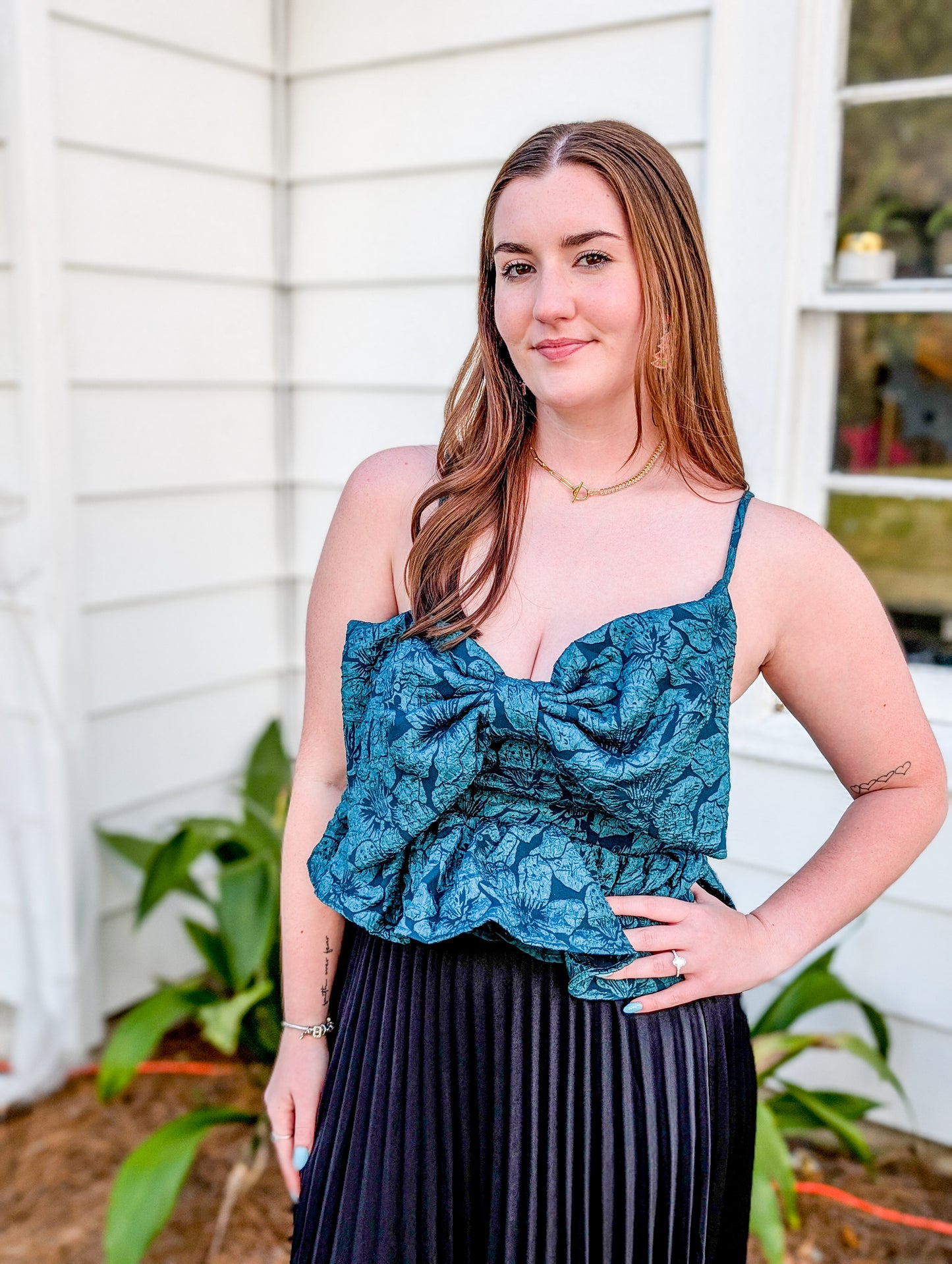 *FINAL SALE*  Emerald Jacquard Bow Top