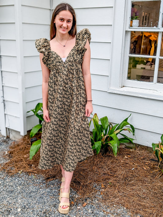 *FINAL SALE* Gold Daisy Jacquard Maxi Dress