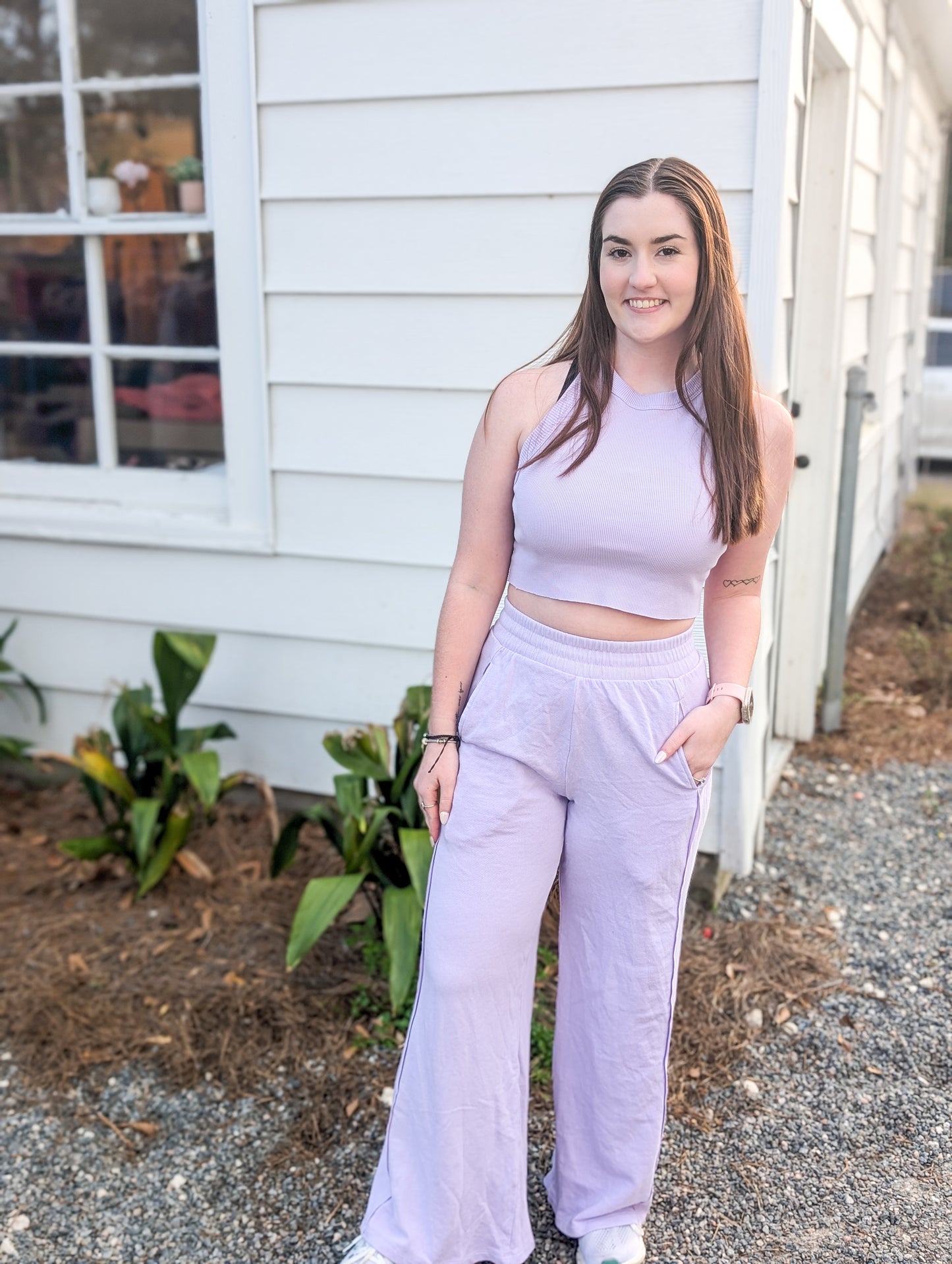 Mineral Wash Flared Sweat Pants with Pockets