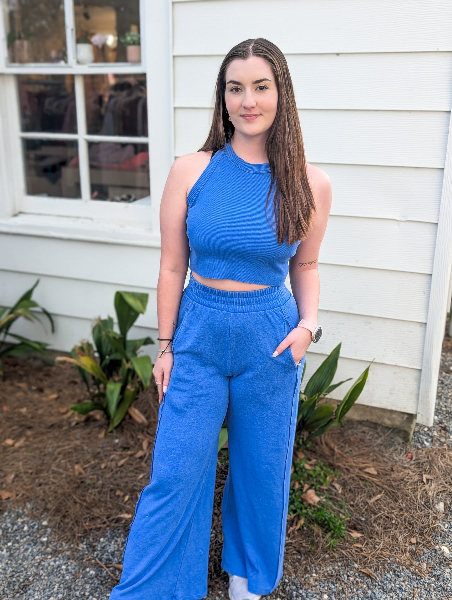 Mineral Wash Flared Sweat Pants with Pockets