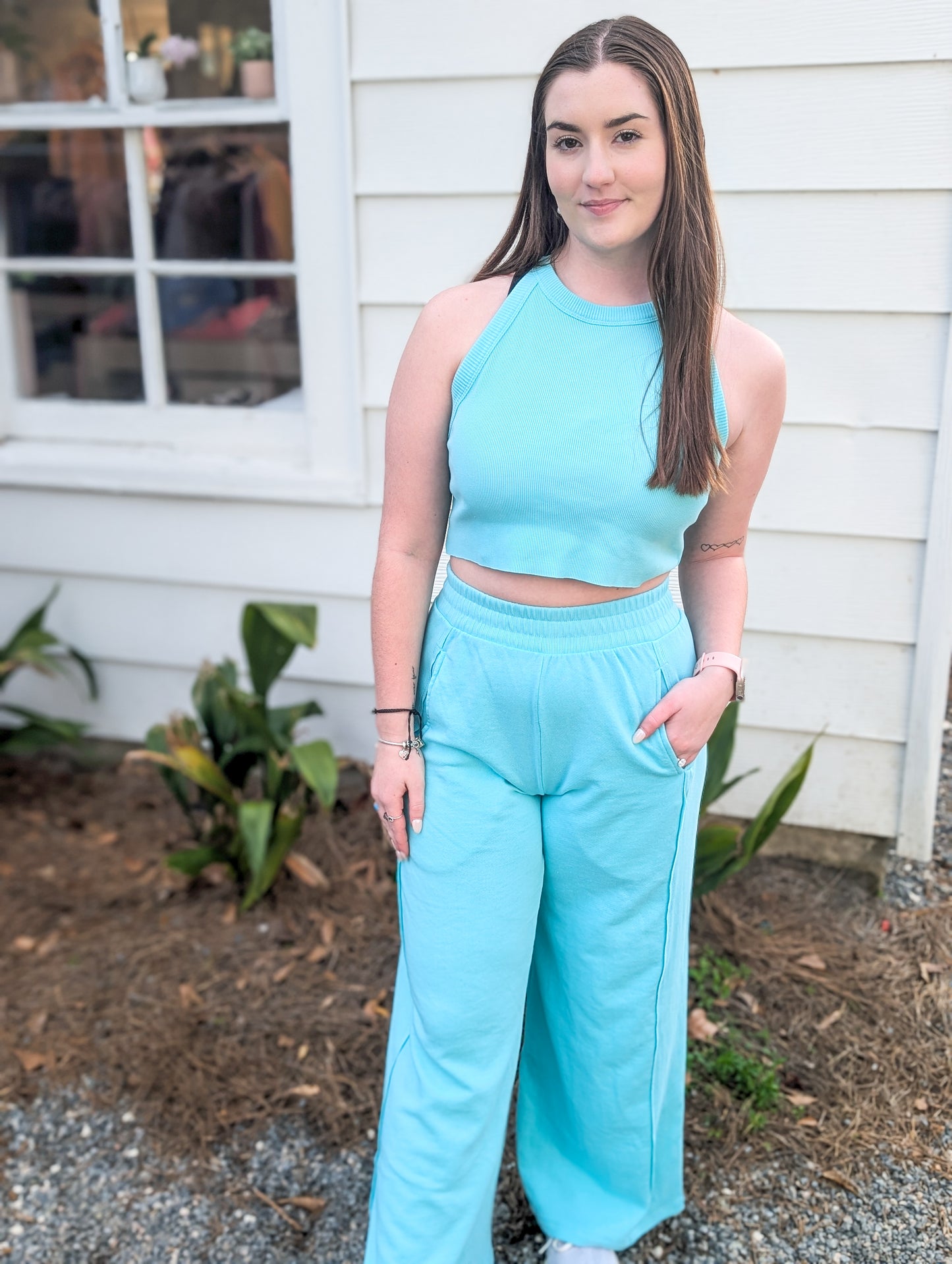 Mineral Wash Flared Sweat Pants with Pockets