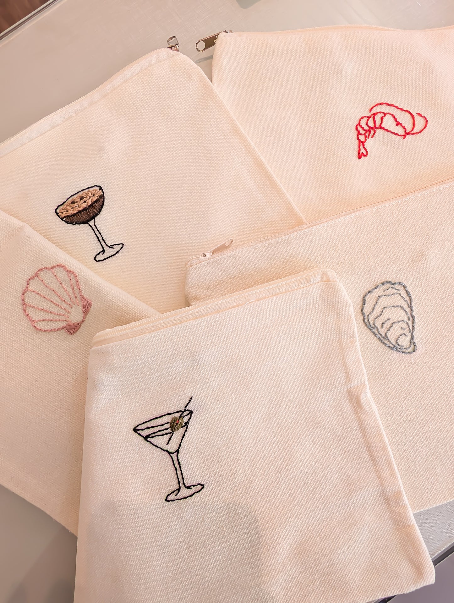 *FINAL SALE* Strawberry Threads Hand Embroidered Canvas Make Up Bag