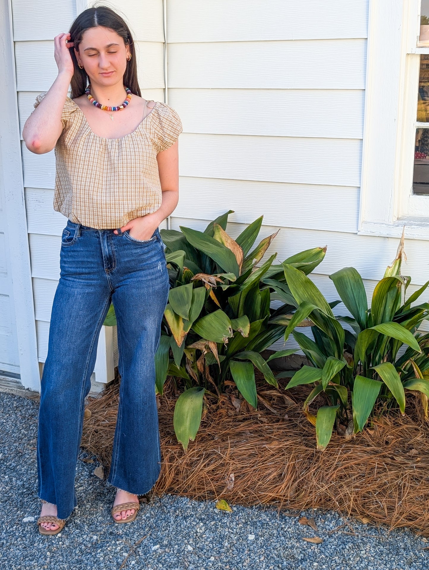 Tan Cropped Bubble Top