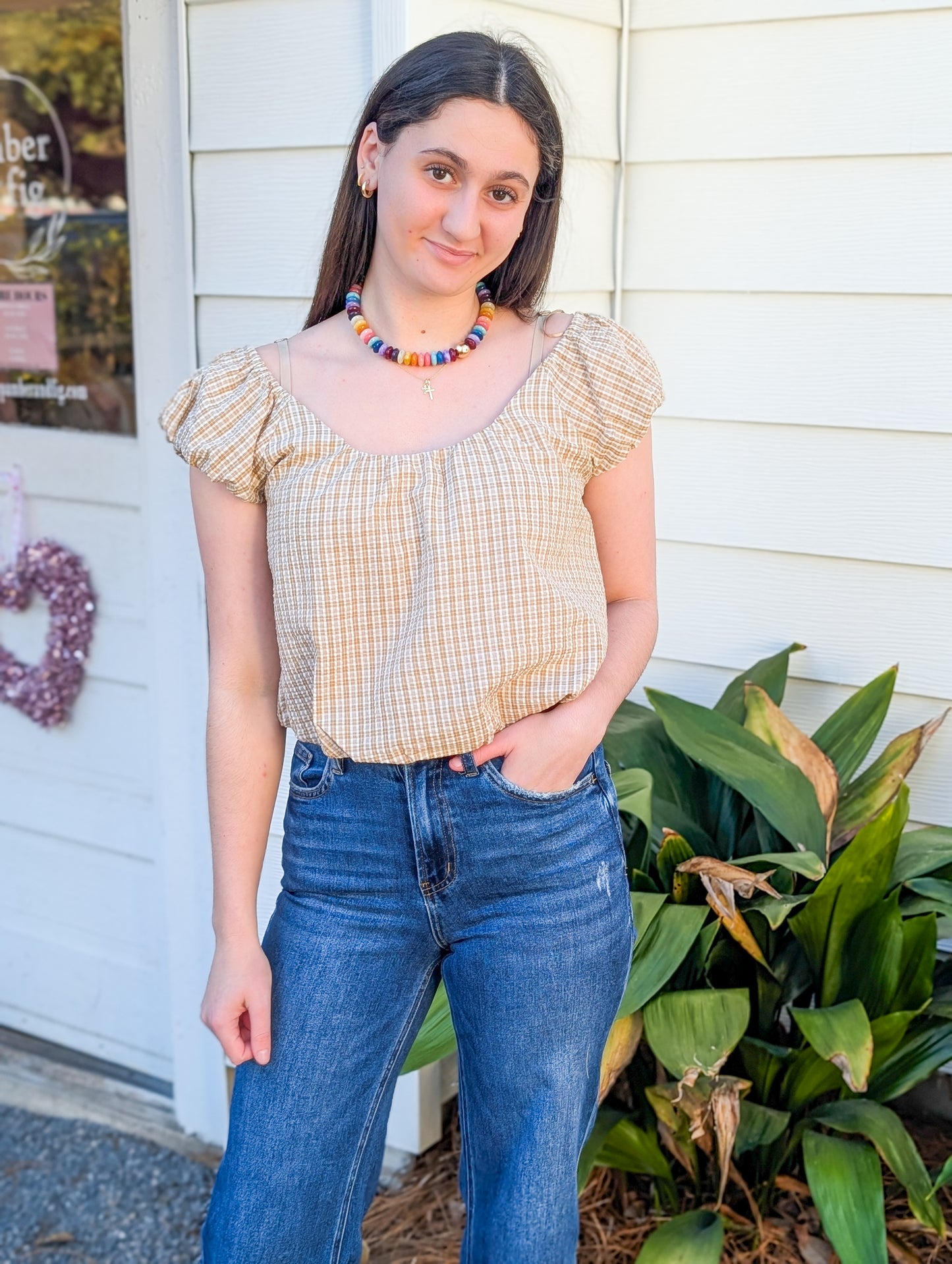 Tan Cropped Bubble Top