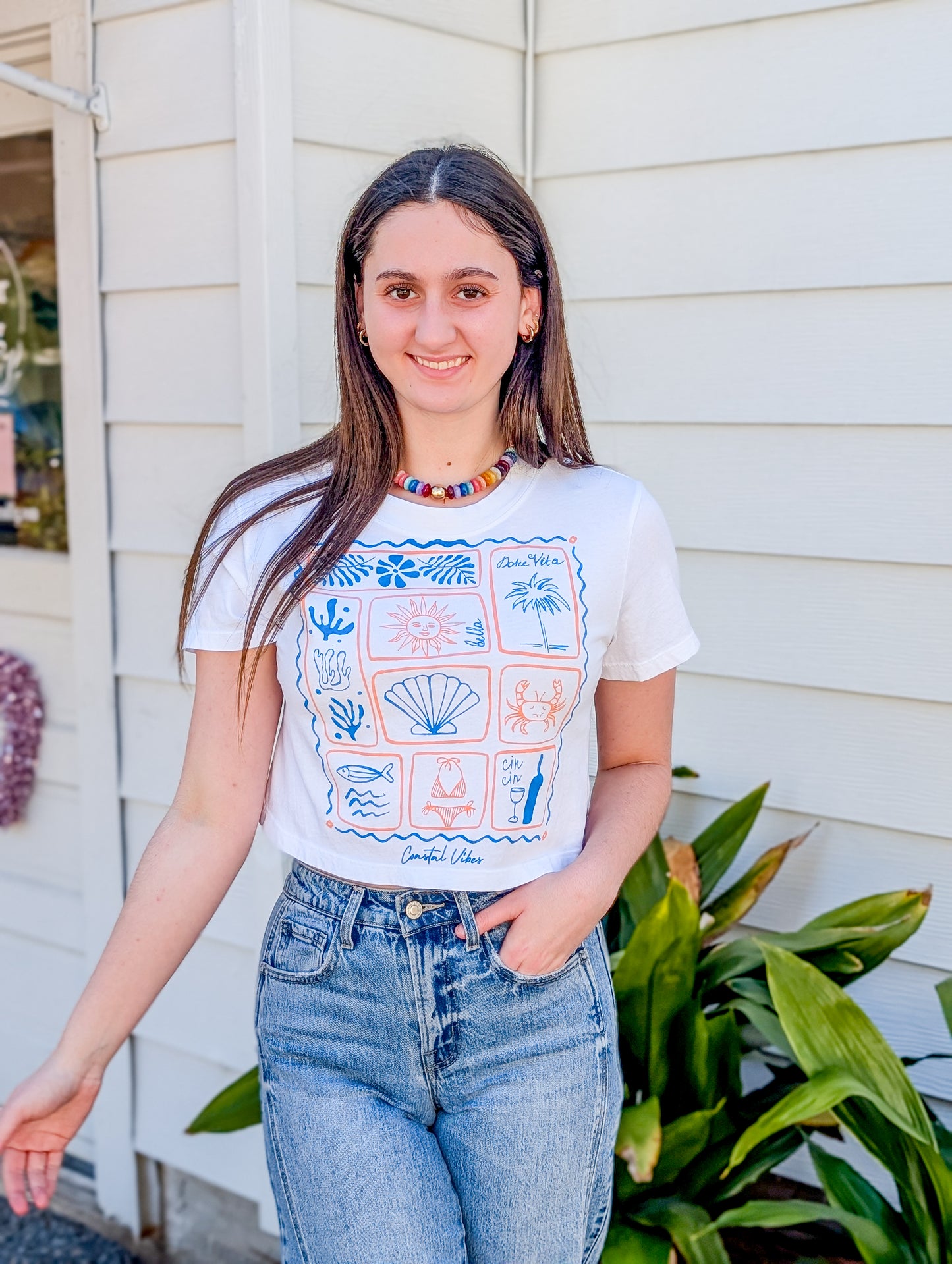 Coastal Vibes Graphic Crop Top