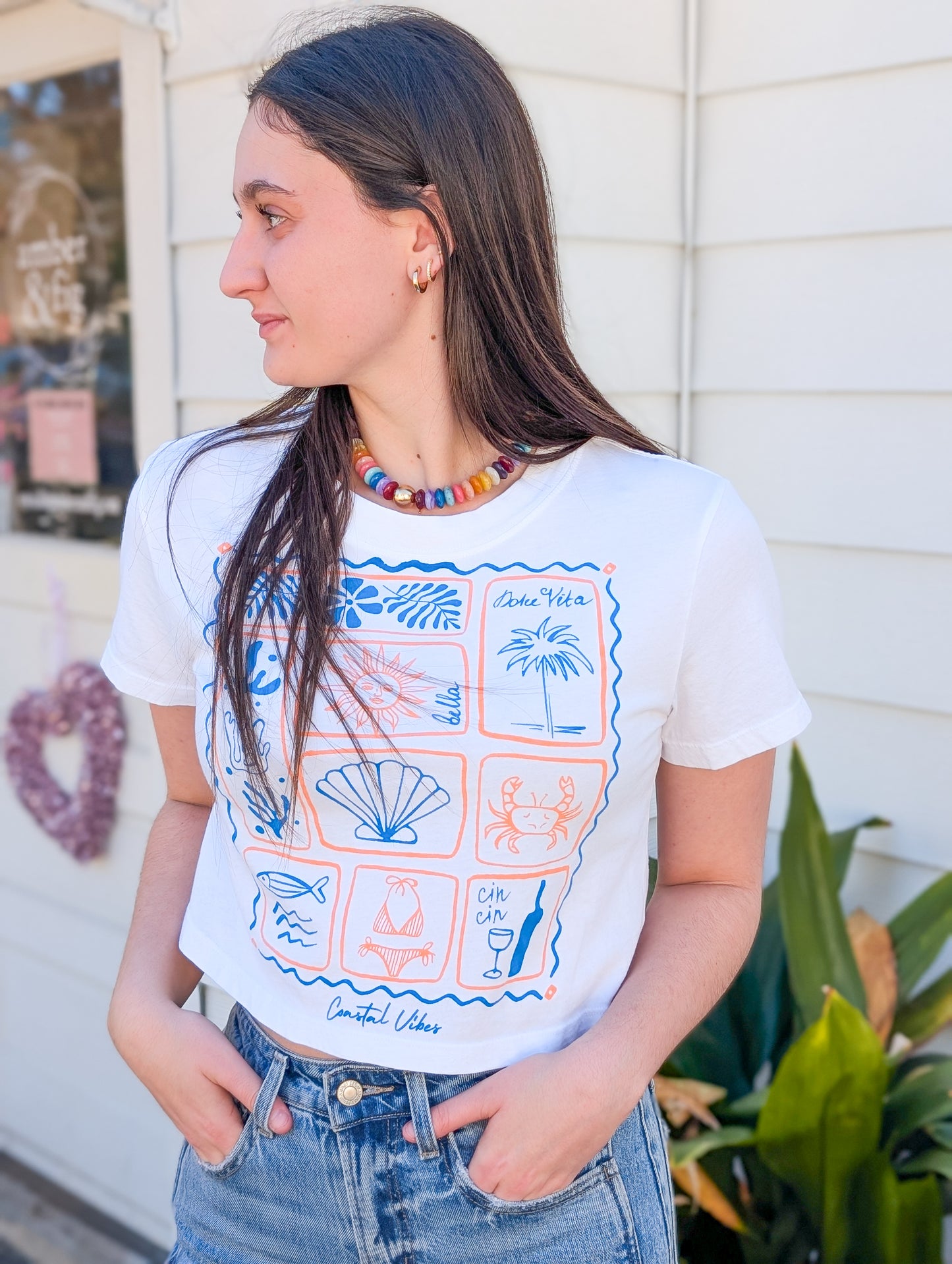 Coastal Vibes Graphic Crop Top