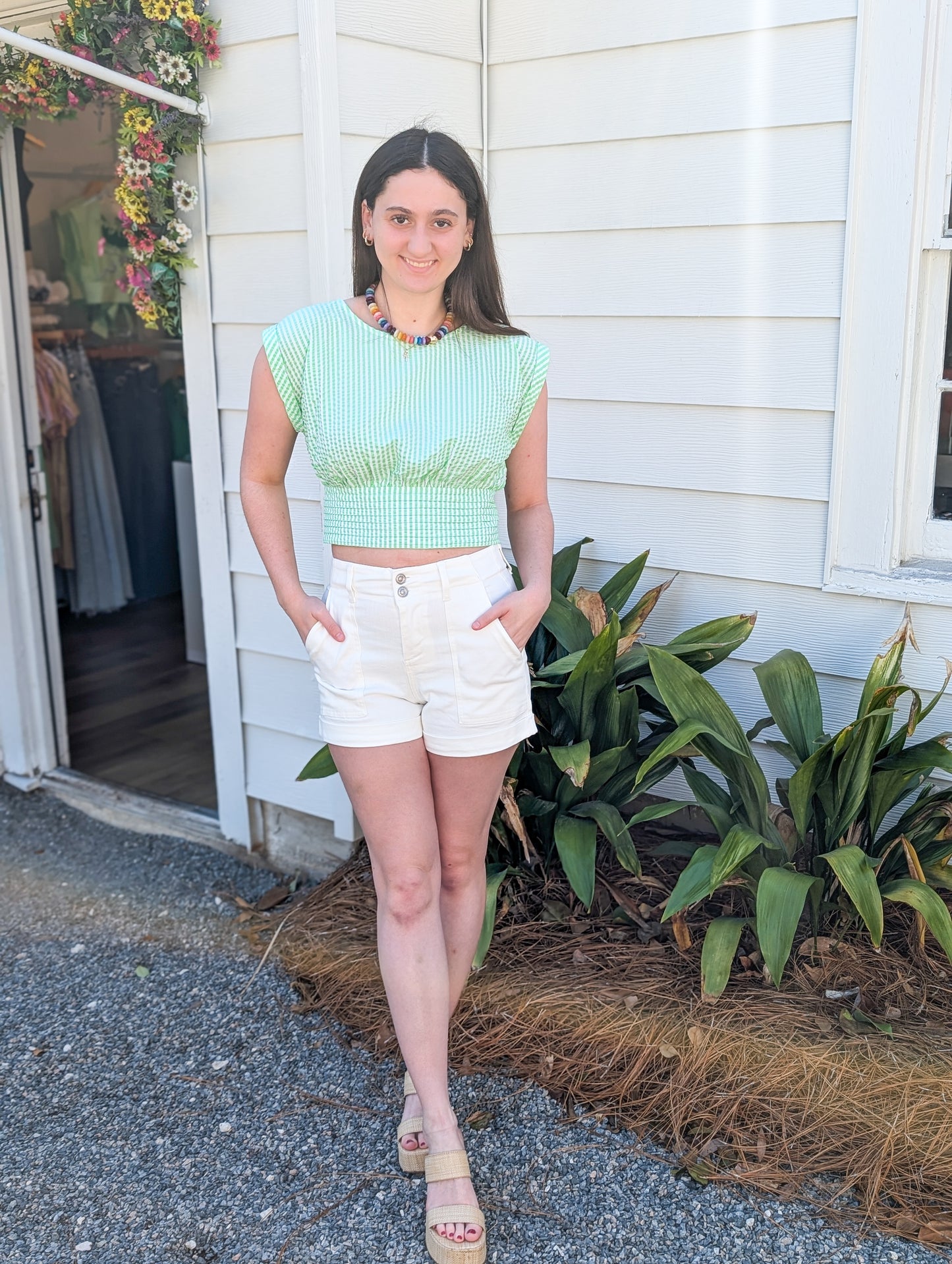 White Denim High Rise Cuffed Shorts
