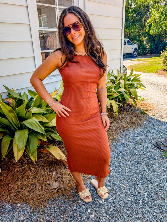 Soft Cedar Rib Knit Midi Dress