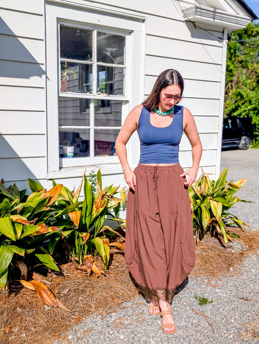 Lightweight Flowy Wide Balloon Leg Pants With Lace