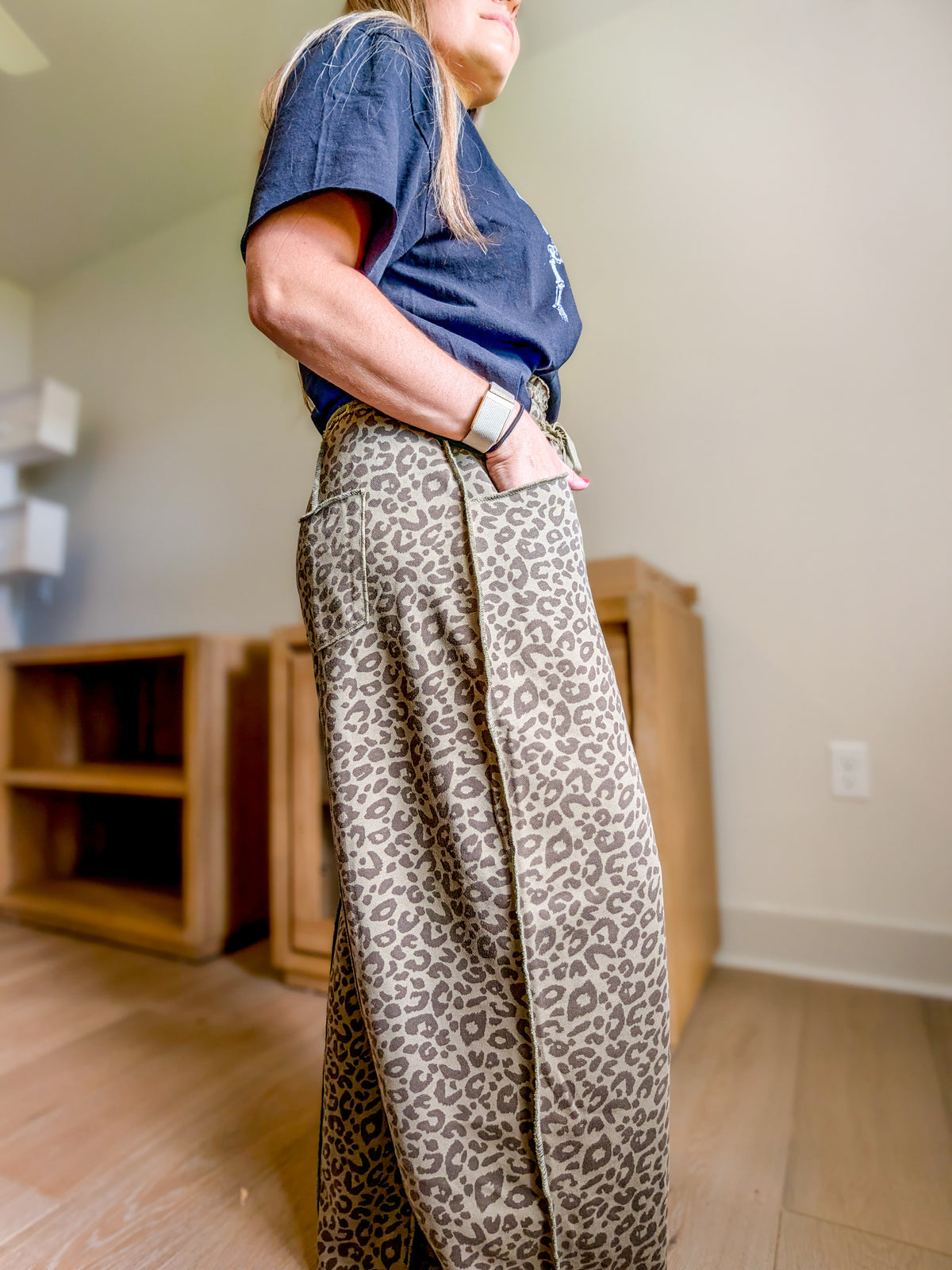 Leopard Print Pull On Barrel Pants