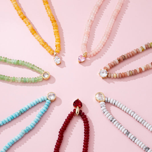 Natural Stone Beaded Charm Necklace