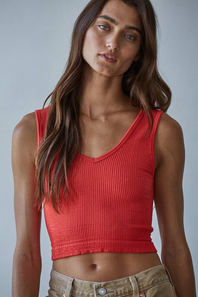 Seamless Sleeveless UV Neck Reversible Tank Top