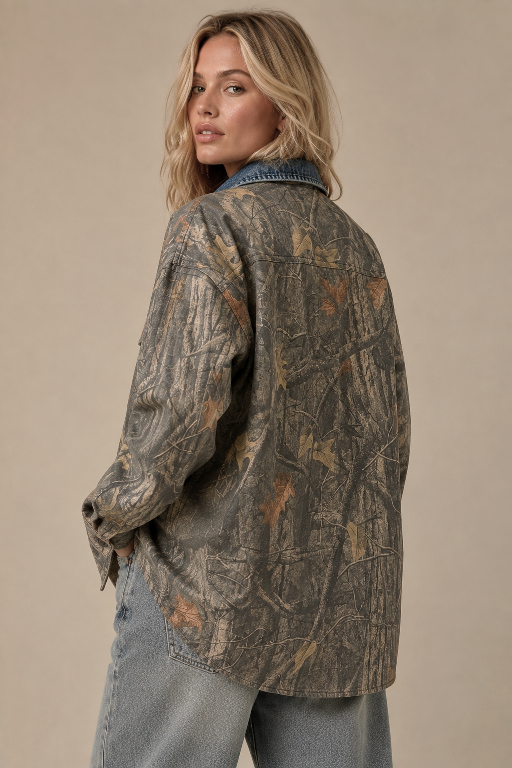 Denim Collar Camo Shacket