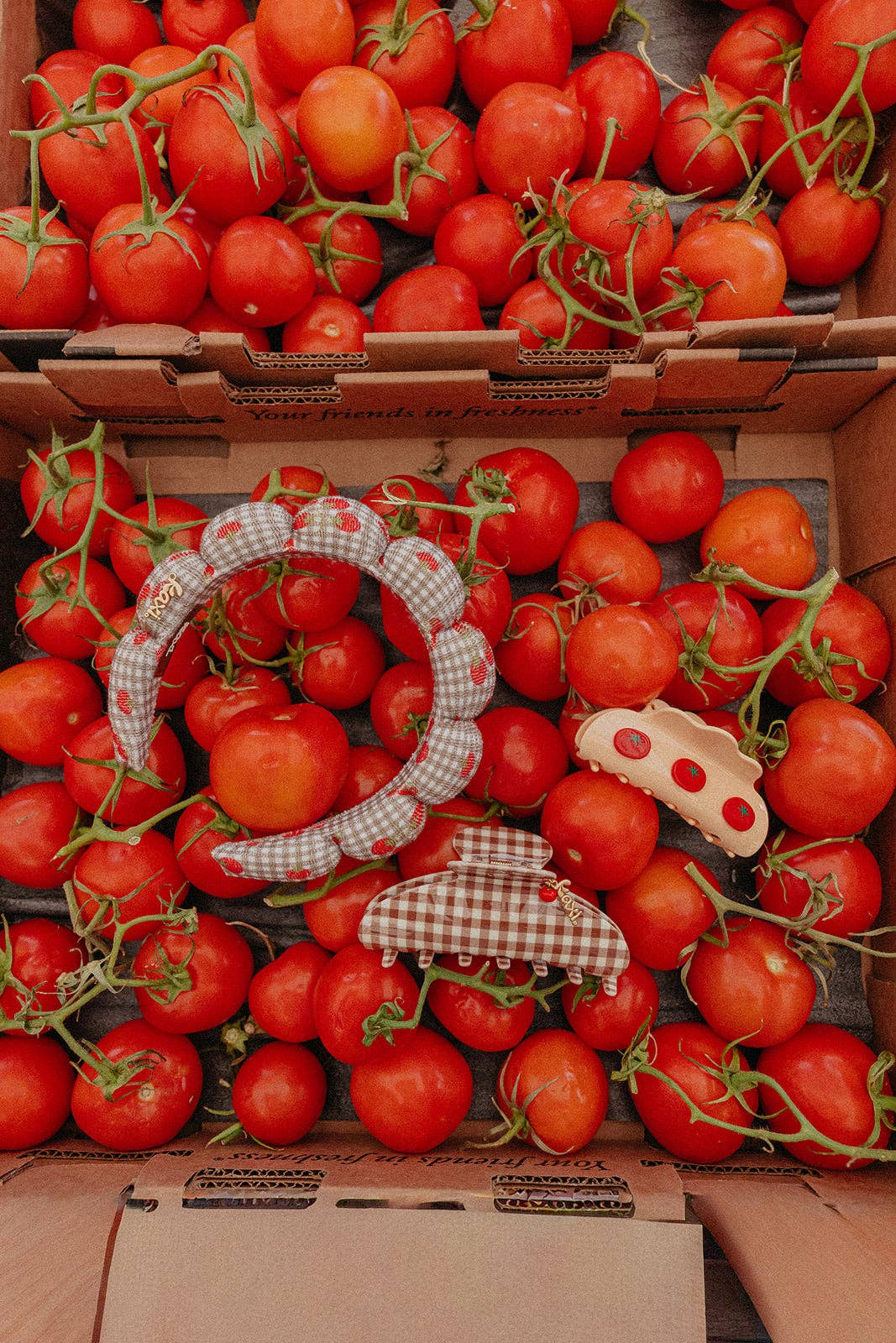 BROWN GINGHAM TOMATO CHARM CLAW - TWO SIZES