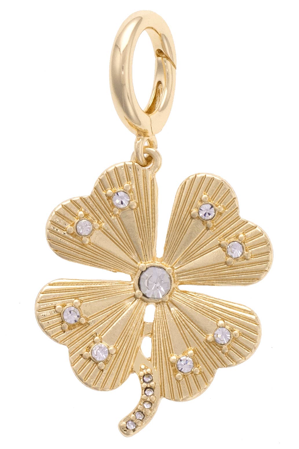 Pave Clover Pendant Charm in Shiny Gold