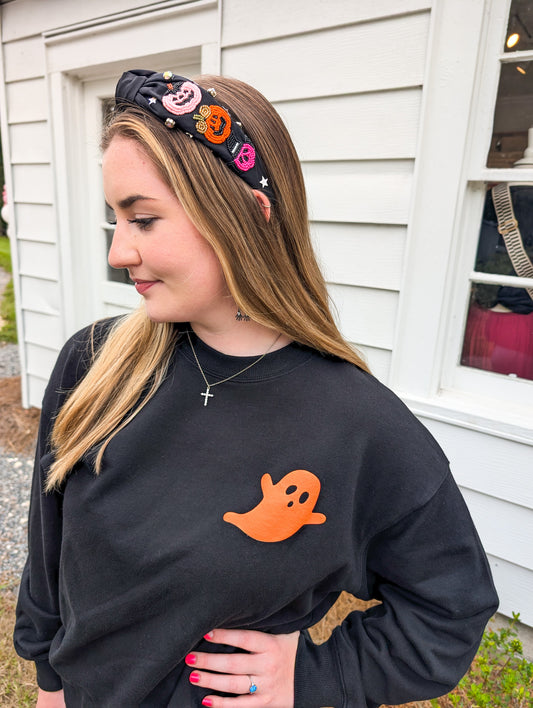 *FINAL SALE* Black Orange Puffy Ghost Premium Graphic Sweatshirt